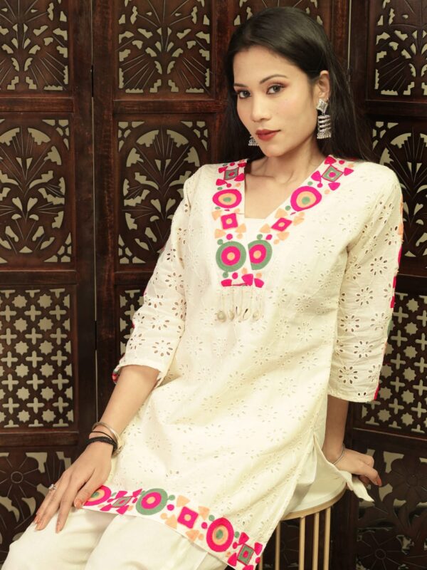 Embroidered Cotton Shiffley Top with Matching Pant Set - Image 4