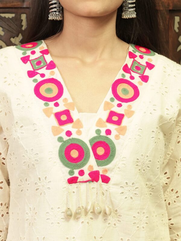 Embroidered Cotton Shiffley Top with Matching Pant Set - Image 5