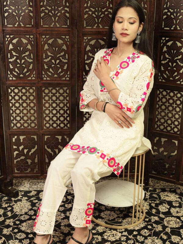 Embroidered Cotton Shiffley Top with Matching Pant Set - Image 3