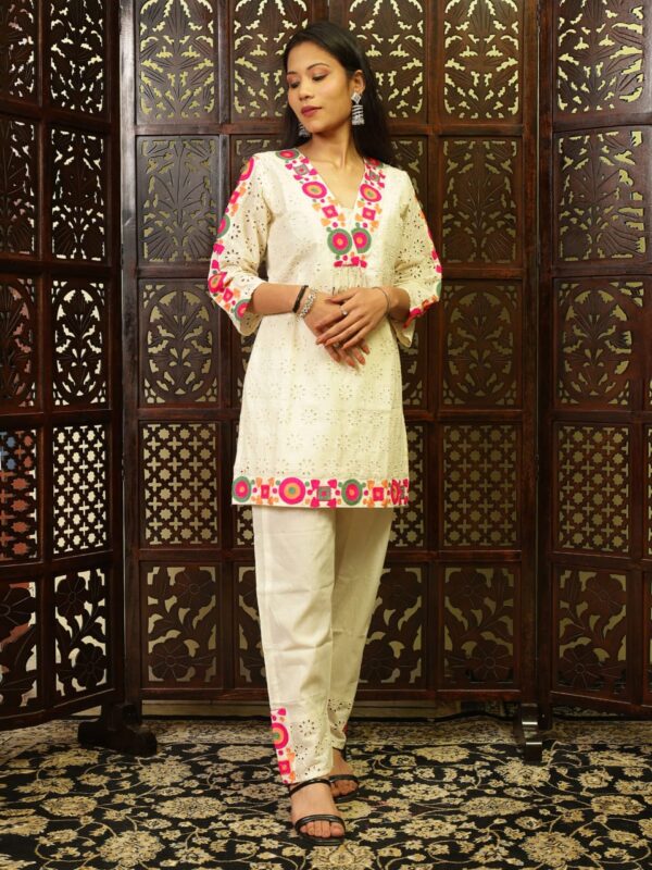 Embroidered Cotton Shiffley Top with Matching Pant Set