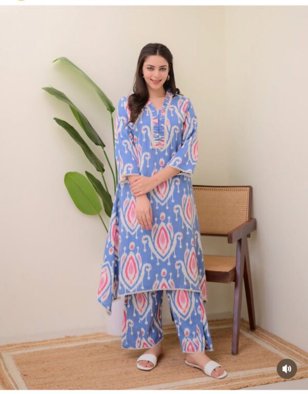 Jaipur Print A-Line Cotton Cord Set – Handcrafted Kurti with Side Pocket & Border Design - Image 2