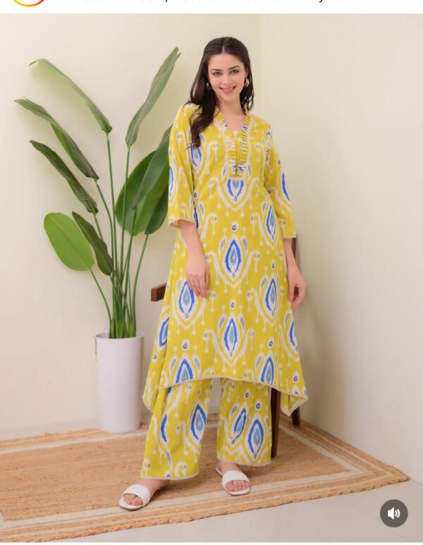Jaipur Print A-Line Cotton Cord Set – Handcrafted Kurti with Side Pocket & Border Design - Image 6