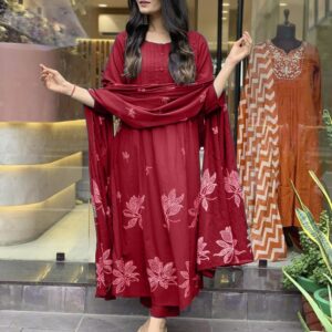 Pintex Cotton Kurti Set with Dupatta - Festival Wear