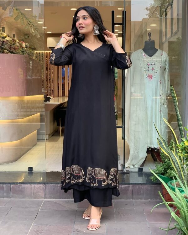 Elegant Embroidered Rayon Kurti with Pant - Office Wear Collection - Image 2