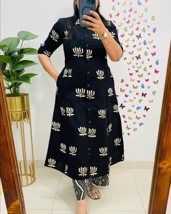 Premium Floral Cotton Kurti Palazzo Set for Women – Pure Cotton A-Line Kurta with Palazzo Pants - Image 3