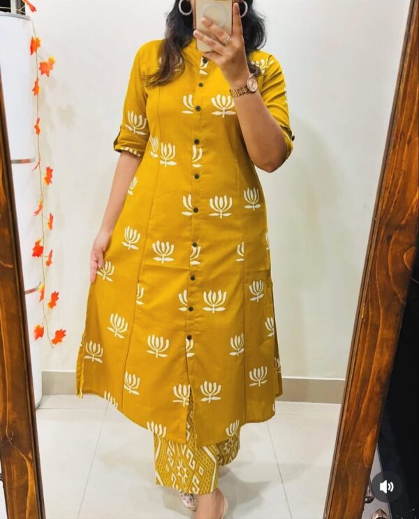 Premium Floral Cotton Kurti Palazzo Set for Women – Pure Cotton A-Line Kurta with Palazzo Pants - Image 4
