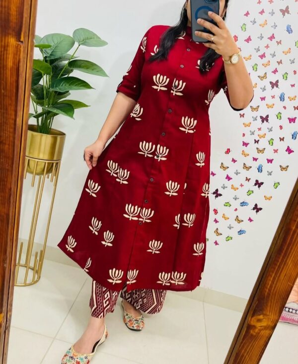 Premium Floral Cotton Kurti Palazzo Set for Women – Pure Cotton A-Line Kurta with Palazzo Pants - Image 14