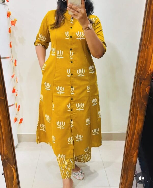 Premium Floral Cotton Kurti Palazzo Set for Women – Pure Cotton A-Line Kurta with Palazzo Pants - Image 9