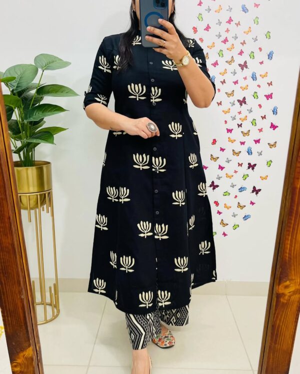 Premium Floral Cotton Kurti Palazzo Set for Women – Pure Cotton A-Line Kurta with Palazzo Pants - Image 11